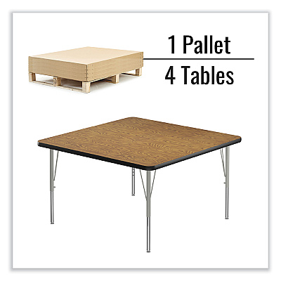 Correll Adjustable Activity Tables, Square, 48" x 48" x 19" to 29", Medium Oak Top, Silver Legs, 4/Pallet (CRL4848TF06954P)