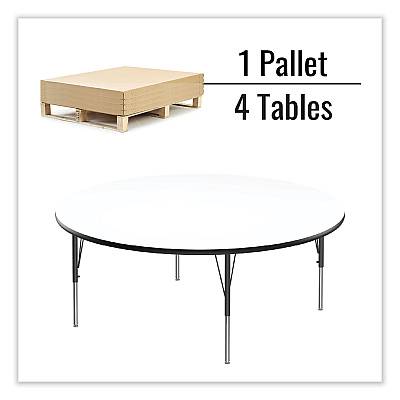 Correll Markerboard Activity Tables, Round, 60" x 19" to 29", White Top, Black/Silver Legs, 4/Pallet (CRL60DERD80954P)