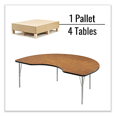 Correll Adjustable Activity Table, Kidney Shape, 72" x 48" x 19" to 29", Medium Oak Top, Gray Legs, 4/Pallet (CRL4872TF06954P)