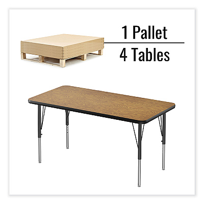 Correll Adjustable Activity Table, Rectangular, 48" x 24" x 19" to 29", Medium Oak Top, Black Legs, 4/Pallet (CRL2448TF0695K4)