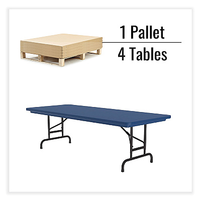 Correll Adjustable Folding Tables, Rectangular, 72" x 30" x 22" to 32", Blue Top, Black Legs, 4/Pallet (CRLRA3072274P)