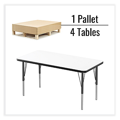 Correll Markerboard Activity Tables, Rectangular, 48" x 24" x 19" to 29", White Top, Black Legs, 4/Pallet (CRL2448DE80954P)