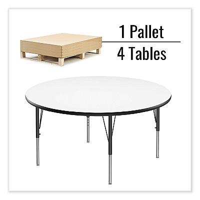 Correll Dry Erase Markerboard Activity Tables, Round, 42" x 19" to 29", White Top, Black Legs, 4/Pallet (CRL42DERD80954P)