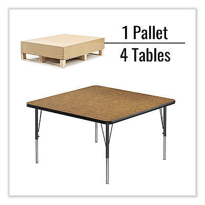 Correll Adjustable Activity Tables, Square, 48" x 48" x 19" to 29", Medium Oak Top, Black Legs, 4/Pallet (CRL4848TF0695K4)