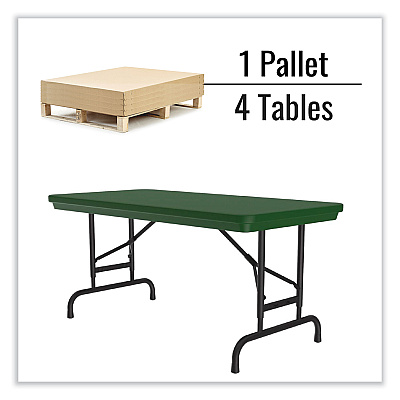 Correll Adjustable Folding Table, Rectangular, 48" x 24" x 22" to 32", Green Top, Black Legs, 4/Pallet (CRLRA2448294P)