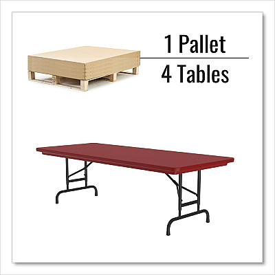 Correll Adjustable Folding Tables, Rectangular, 72" x 30" x 22" to 32", Red Top, Black Base, 4/Pallet (CRLRA3072254P)
