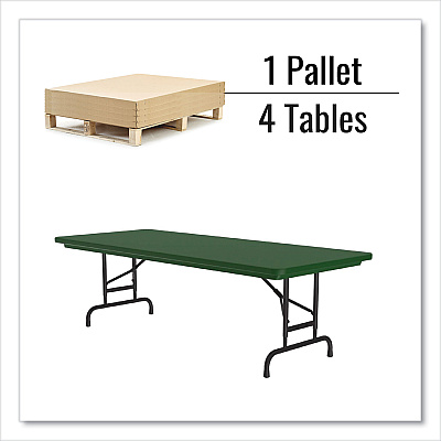 Correll Adjustable Folding Tables, Rectangular, 60" x 30" x 22" to 32", Green Top, Black Legs, 4/Pallet (CRLRA3060294P)
