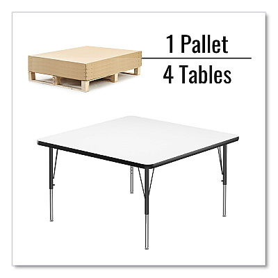 Correll Markerboard Activity Tables, Square, 48" x 48" x 19" to 29", White Top, Black Legs, 4/Pallet (CRL4848DE80954P)
