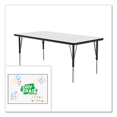 Correll Markerboard Activity Tables, Rectangular, 60" x 30" x 19" to 29", White Top, Black Legs, 4/Pallet (CRL3060DE80954P)