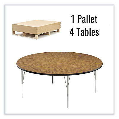 Correll Height Adjustable Activity Tables, Round, 60" x 19" to 29", Medium Oak Top, Gray Legs, 4/Pallet (CRL60TFRD06954P)