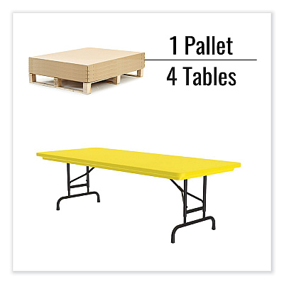 Correll Adjustable Folding Tables, Rectangular, 72" x 30" x 22" to 32", Yellow Top, Black Legs, 4/Pallet (CRLRA3072284P)