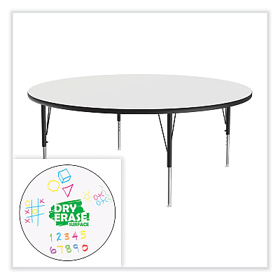 Correll Markerboard Activity Tables, Round, 60" x 19" to 29", White Top, Black/Silver Legs, 4/Pallet (CRL60DERD80954P)