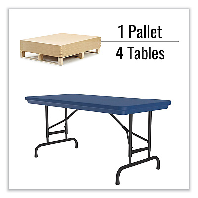 Correll Adjustable Folding Table, Rectangular, 48" x 24" x 22" to 32", Blue Top, Black Legs, 4/Pallet (CRLRA2448274P)