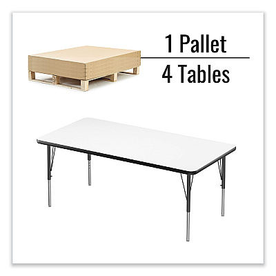 Correll Markerboard Activity Tables, Rectangular, 60" x 30" x 19" to 29", White Top, Black Legs, 4/Pallet (CRL3060DE80954P)