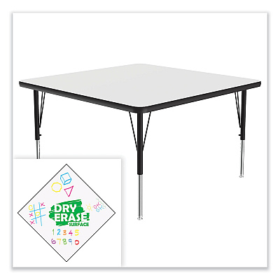 Correll Markerboard Activity Tables, Square, 48" x 48" x 19" to 29", White Top, Black Legs, 4/Pallet (CRL4848DE80954P)