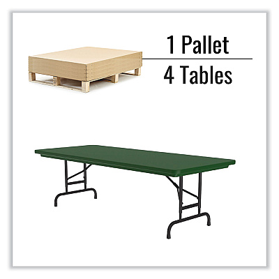 Correll Adjustable Folding Tables, Rectangular, 72" x 30" x 22" to 32", Green Top, Black Base, 4/Pallet (CRLRA3072294P)