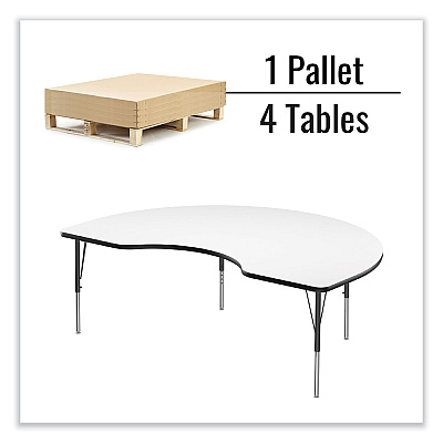 Correll Markerboard Activity Table, Kidney Shape, 72" x 48" x 19" to 29", White Top, Black Legs, 4/Pallet (CRL4872DE80954P)