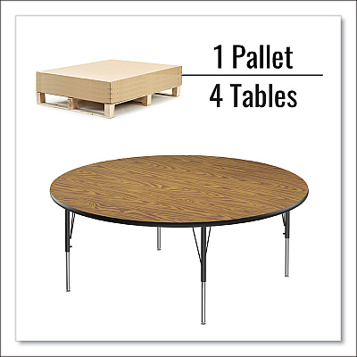 Correll Height Adjustable Activity Tables, Round, 60" x 19" to 29", Medium Oak Top, Black Legs, 4/Pallet (CRL60TFRD0695K4)