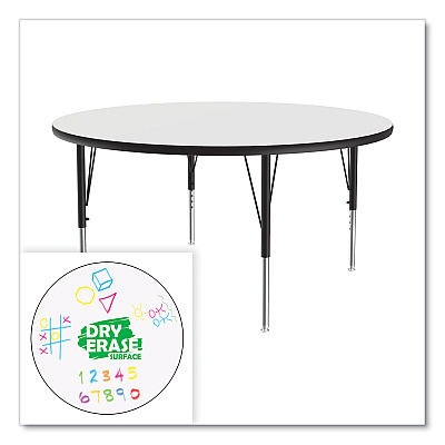 Correll Dry Erase Markerboard Activity Tables, Round, 42" x 19" to 29", White Top, Black Legs, 4/Pallet (CRL42DERD80954P)