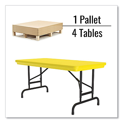 Correll Adjustable Folding Table, Rectangular, 48" x 24" x 22" to 32", Yellow Top, Black Legs, 4/Pallet (CRLRA2448284P)