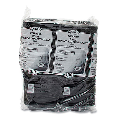 Dart Insulated Foam Hinged Lid Containers, 3 Compartments, 7.96 x 3.2 x  8.36, Black, Foam, 200/Carton (DCC85HTB3R)