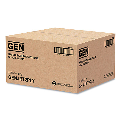 GEN Jumbo Bath Tissue, Septic Safe, 2-Ply, White, 3.5" x 750 ft, 12/Carton (GENJRT2PLY)