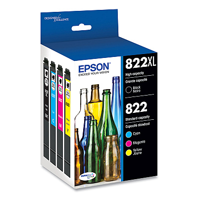 Epson T822XLXCS (T822XL) DURABrite Ultra High-Yield Ink, Black/Cyan/Magenta/Yellow