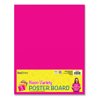 Royal Brites Premium Coated Poster Board, 11 x 14, Assorted Neon Colors, 5/Pack (GEO23500S)