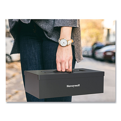 Honeywell Fire Resistant Steel Security Box with Key Lock, 12.7 x 8.8 x 4.1, Black (HWL6104)