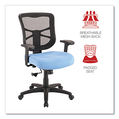Alera Elusion Series Mesh Mid-Back Swivel/Tilt Chair, Supports Up to 275 lb, 17.9" to 21.8" Seat Height, Light Blue Seat (ALEEL42BME70B)