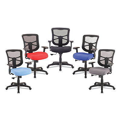 Alera Elusion Series Mesh Mid-Back Swivel/Tilt Chair, Supports Up to 275 lb, 17.9" to 21.8" Seat Height, Light Blue Seat (ALEEL42BME70B)