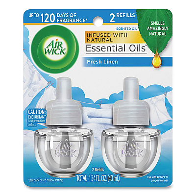 Air Wick Scented Oil Twin Refill, Fresh Linen, 0.67 oz, 2/Pack, 6/Carton (RAC82291)