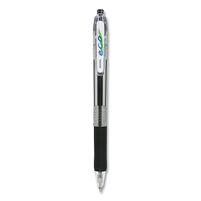 Zebra ECO Jimnie Clip Ballpoint Pen, Retractable, Medium 1 mm, Blue Ink, Clear/Black Barrel, 12/Pack (ZEB22510)