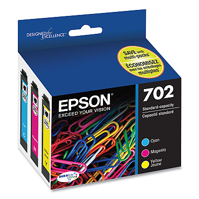 Epson T702520S (702) DURABrite Ultra Ink, Cyan/Magenta/Yellow, 3/Pack