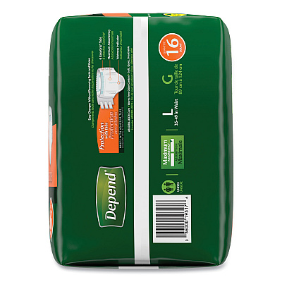 Depend Incontinence Protection with Tabs, 35" to 49" Waist, 16/Pack, 3 Packs/Carton (KCC35458)