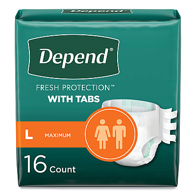 Depend Incontinence Protection with Tabs, 35" to 49" Waist, 16/Pack, 3 Packs/Carton (KCC35458)