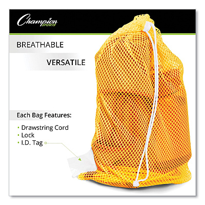 Champion Sports Heavy-Duty Mesh Bag, 12" x 18", Gold, Green, Orange, Purple, Royal Blue, Scarlet Red, 6/Set (CSIMB18SET)
