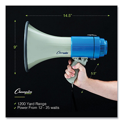 Champion Sports Megaphone, 12 W to 25 W, 1,000 yds Range, White/Blue (CSIMP12W)