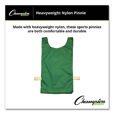 Champion Sports Heavyweight Pinnies, Nylon, One Size, Green, 1/Dozen (CSINP1GN)
