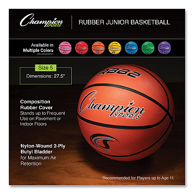 Champion Sports Rubber Sports Ball, For Basketball, No. 5 Size, Junior Size, Orange (CSIRBB2)