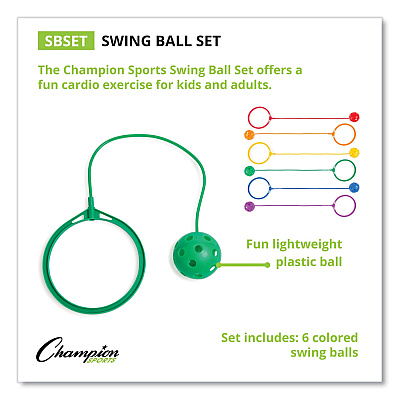 Champion Sports Swing Ball Set, 5.5" Diameter, Assorted Colors, 6/Set (CSISBSET)