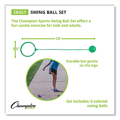 Champion Sports Swing Ball Set, 5.5" Diameter, Assorted Colors, 6/Set (CSISBSET)