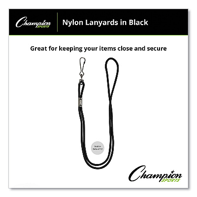 Champion Sports Lanyard, Metal J-Hook Fastener, 20" Long, Assorted Colors, 12/Pack (CSI126ASST)