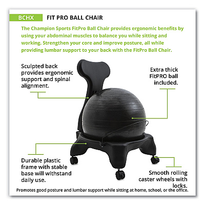 Champion Sports FitPro Ball Chair, Supports Up to 200 lb, Gray (CSIBCHX)
