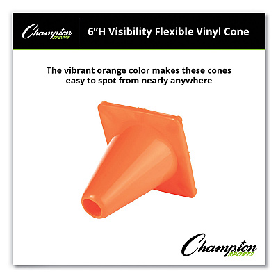 Champion Sports Hi-Visibility Vinyl Cones, 6" Tall, Fluorescent Orange, 9.5" x 9.5" Base (CSIC6OR)