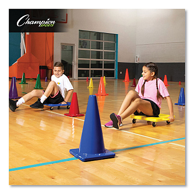 Champion Sports Hi-Visibility Vinyl Cones, 18" Tall, Fluorescent Orange, 10.63" x 10.63" Base (CSIC18OR)