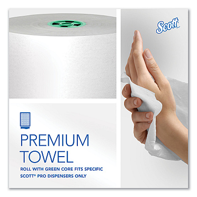 Pro Hard Roll Paper Towels with Absorbency Pockets, for Scott Pro Dispenser, Green Core Only, 1-Ply, 7.5" x 900 ft,6 Rolls/CT (KCC43961)