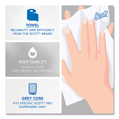 Pro Hard Roll Paper Towels with Absorbency Pockets, for Scott Pro Dispenser, Gray Core Only, 1-Ply, 7.5" x 900 ft, 6 Rolls/CT (KCC43960)