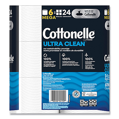 Cottonelle Ultra CleanCare Toilet Paper, Strong Tissue, Mega Rolls, Septic Safe, 1-Ply, White, 284/Roll, 6 Rolls/Pack, 36 Rolls/Carton (KCC55699)