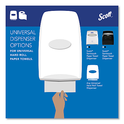 Scott Essential 100% Recycled Fiber Hard Roll Towel, 1-Ply, 8" x 800 ft, 1.5" Core, White, 12 Rolls/Carton (KCC01052)